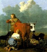 Karel Dujardin bondflicka mjolkande en ko oil painting artist